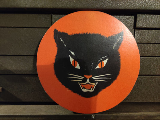 Black Cat Orange Circle Halloween Wood Cutout