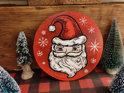 Vintage Christmas Johanna Parker Santa Circle Wood Cutout-The Sawmill Shop