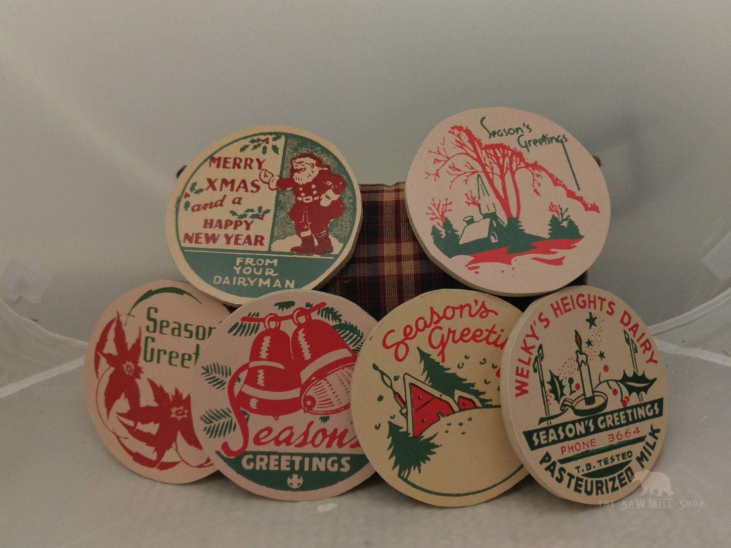 Retro Christmas Artwork Milk Caps Wood Cutouts for Wreath or Garland-The Sawmill Shop