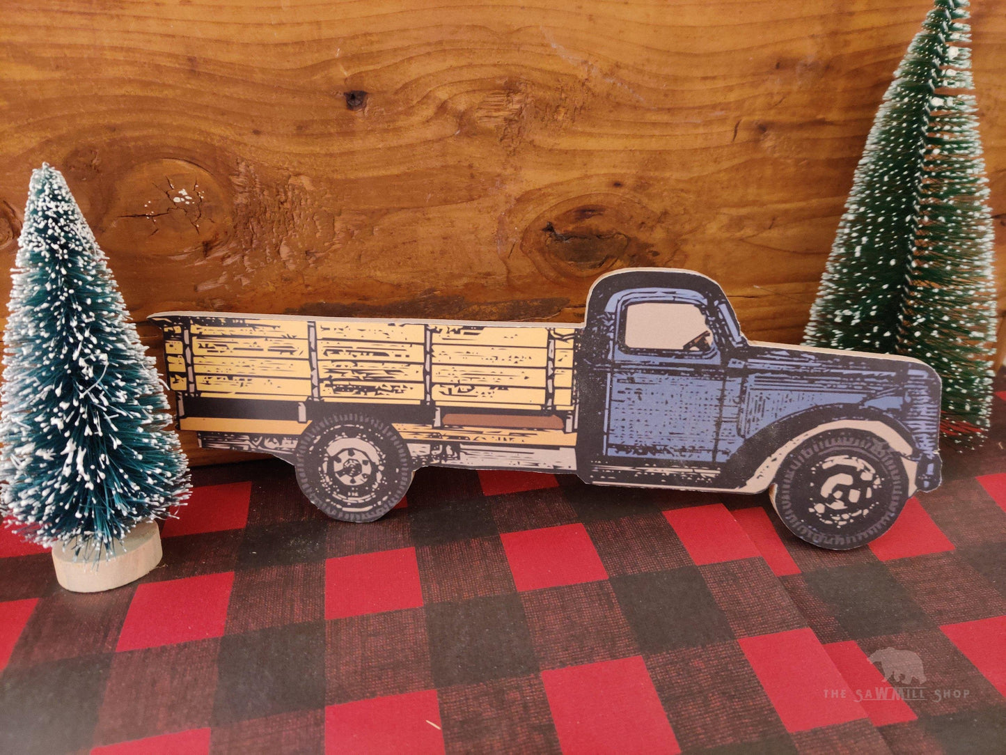 Retro Christmas Truck Personalized Decor Wood Cutout-The Sawmill Shop