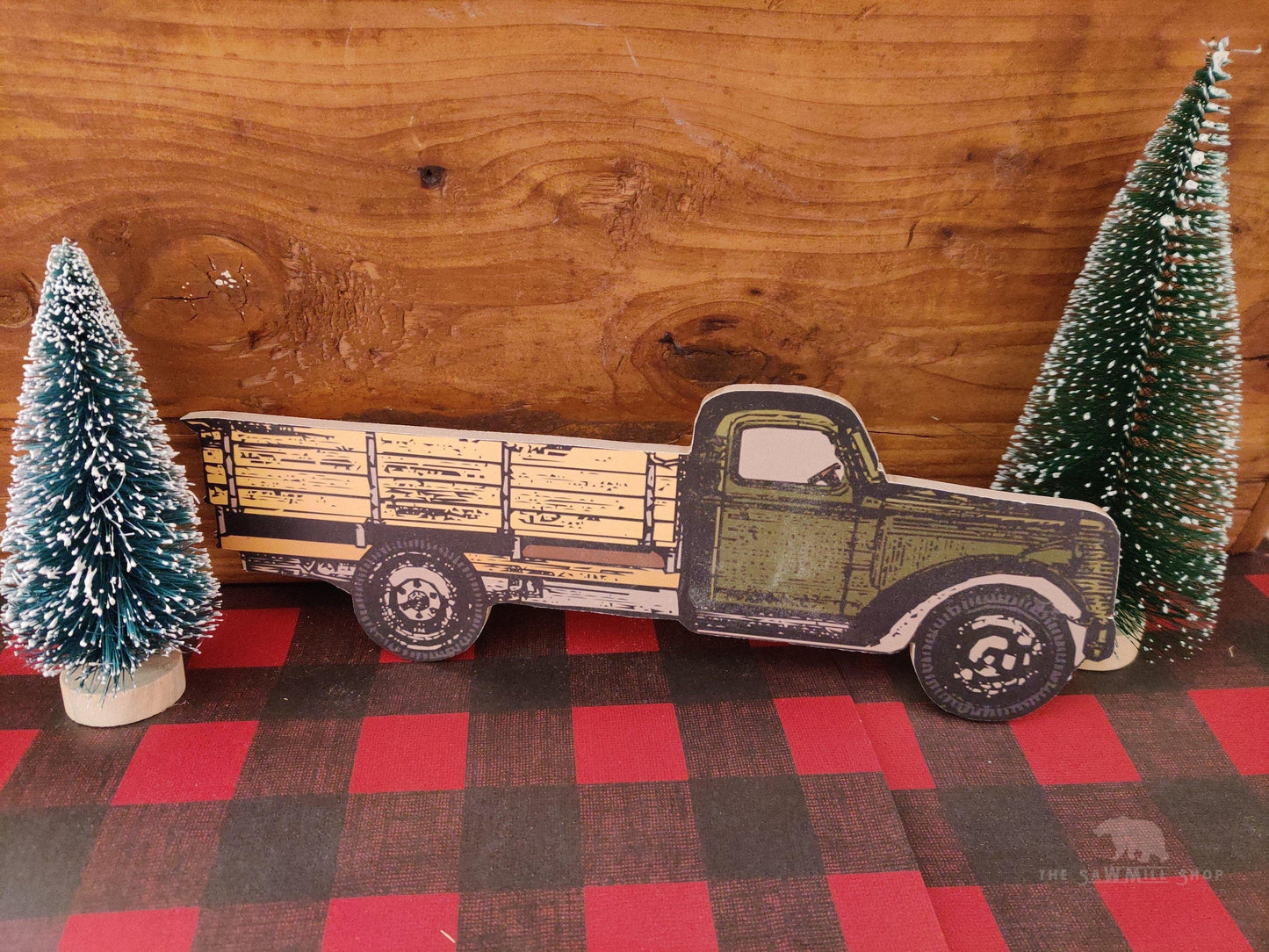 Retro Christmas Truck Personalized Decor Wood Cutout-The Sawmill Shop