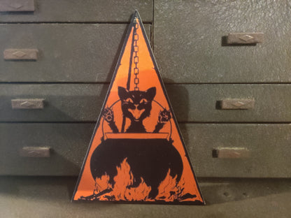 Triangle Cat with Cauldron Wood Cutout