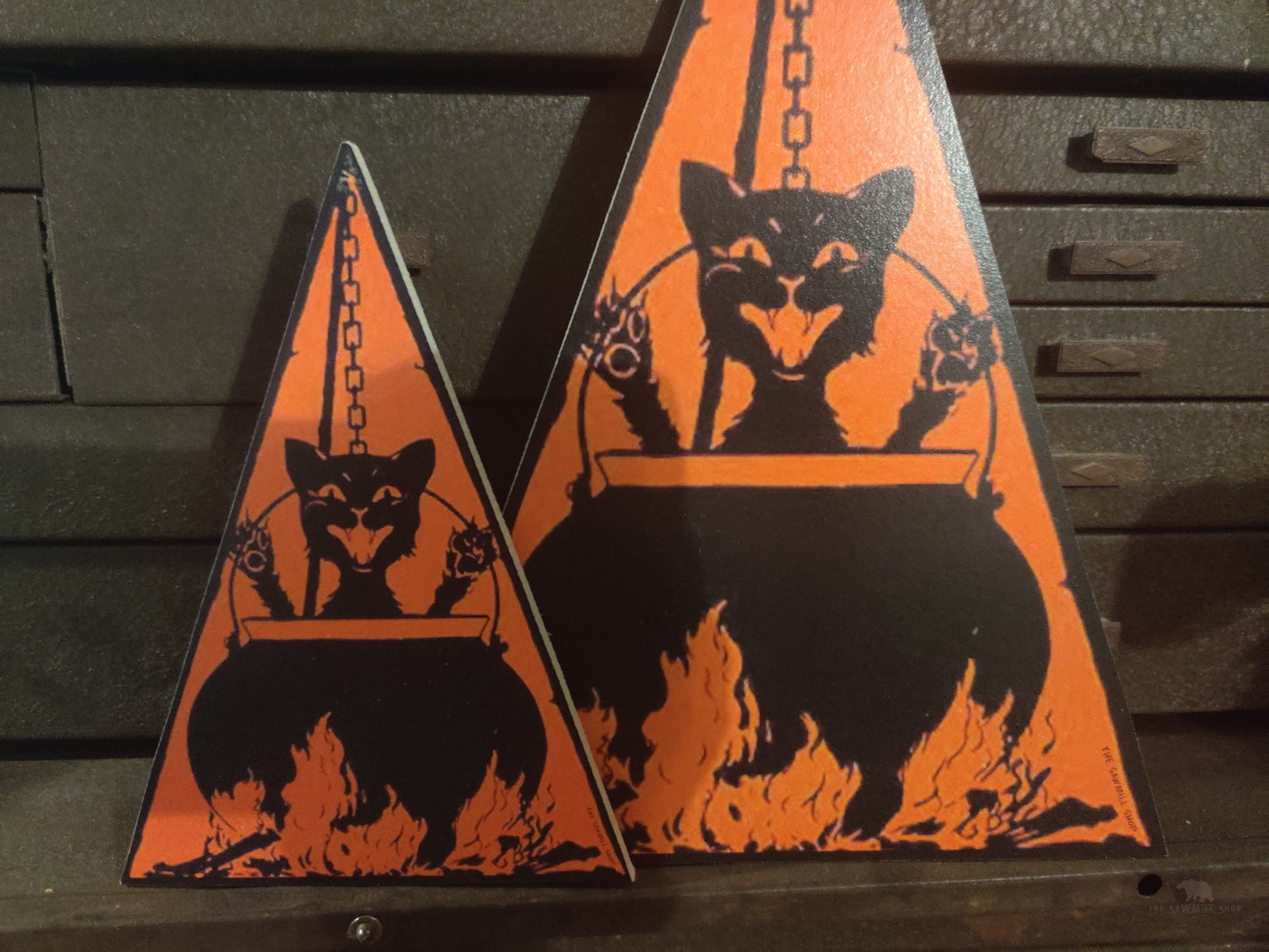 Triangle Cat with Cauldron Wood Cutout