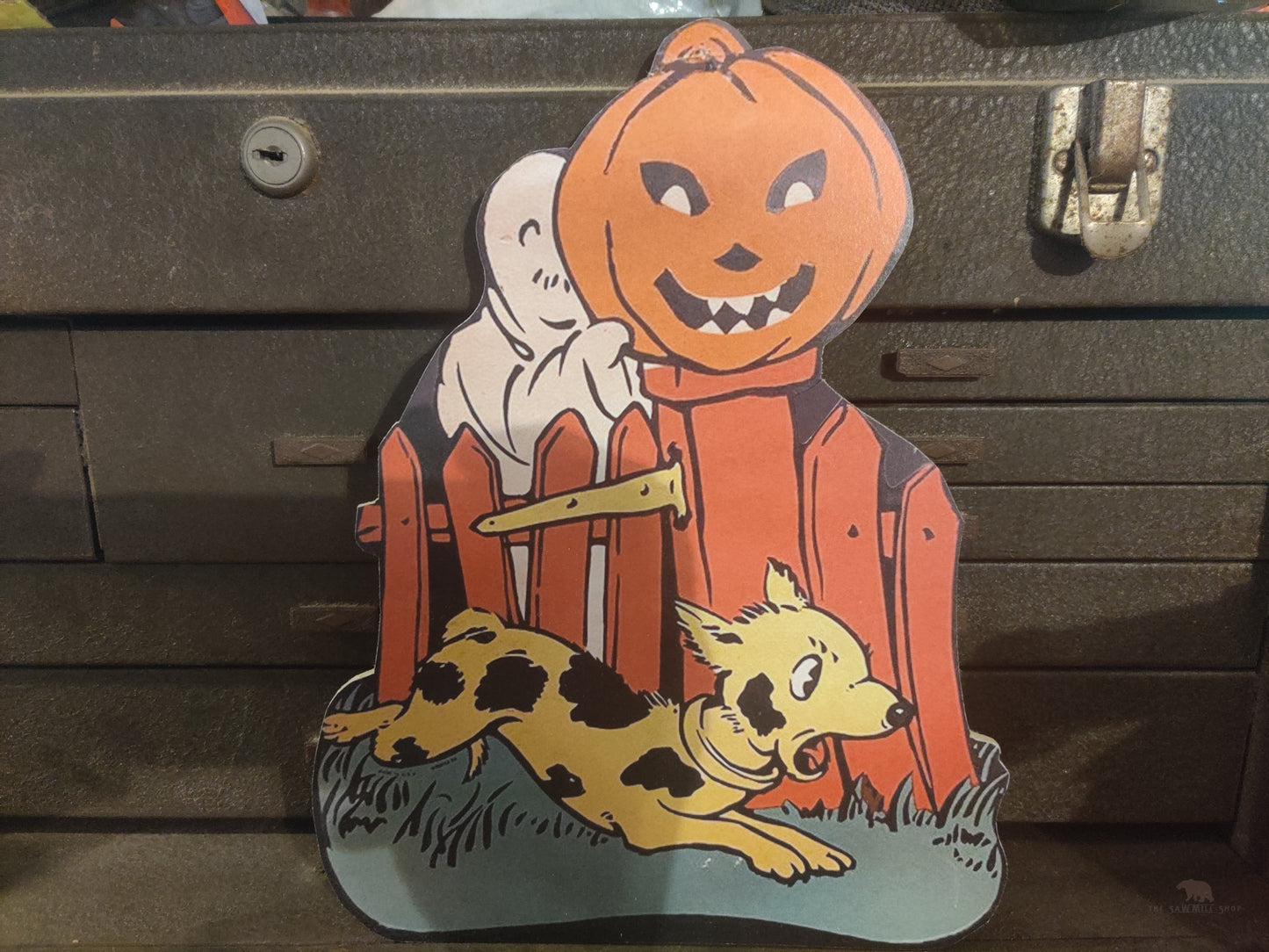 Ghost Jack O Lantern and Dog Scene Wood Cutout