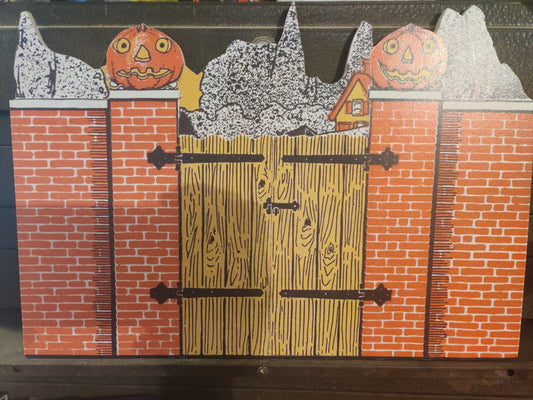 Brick Gate with Jack O Lanterns Halloween Wood Cutout