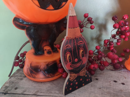 Johanna Parker Halloween Standing Black Jack O Lantern with Bowtie Wood Cutout-The Sawmill Shop