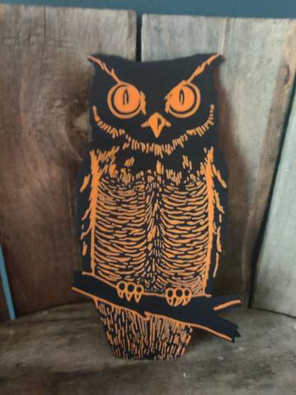 Orange Owl on Branch 3D Printed Halloween