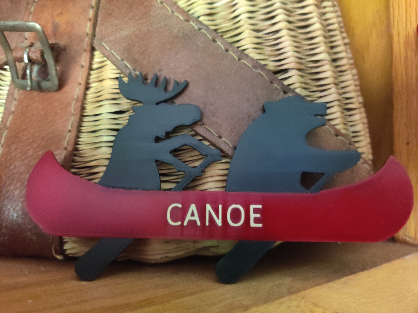 Bear and Moose Riding Canoe Personalized 3D Printed Cabin Decor