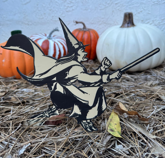 Witch on Broom 3D Printed Halloween Decor