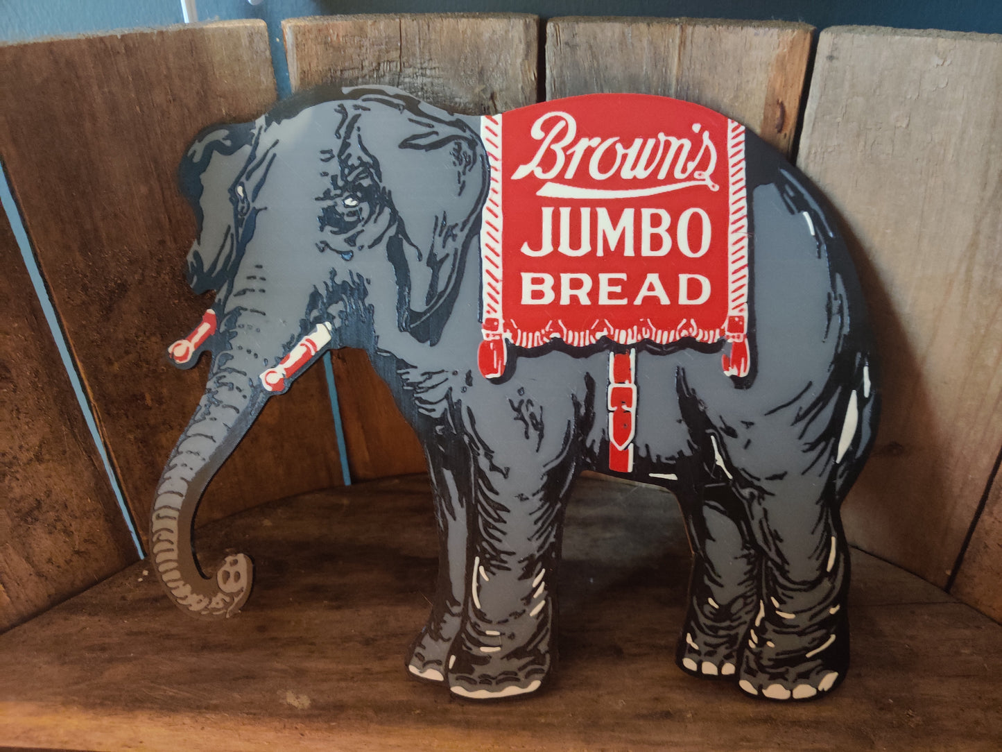 Brown's Jumbo Bread Circus Elephant 3D Printed Sign