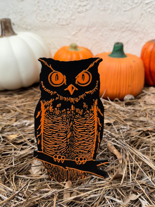 Orange Owl on Branch 3D Printed Halloween