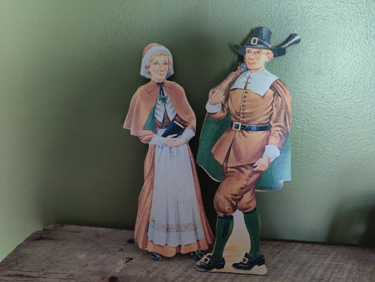 Pilgrim Man and Woman Thanksgiving Decor Wood Cutout-The Sawmill Shop