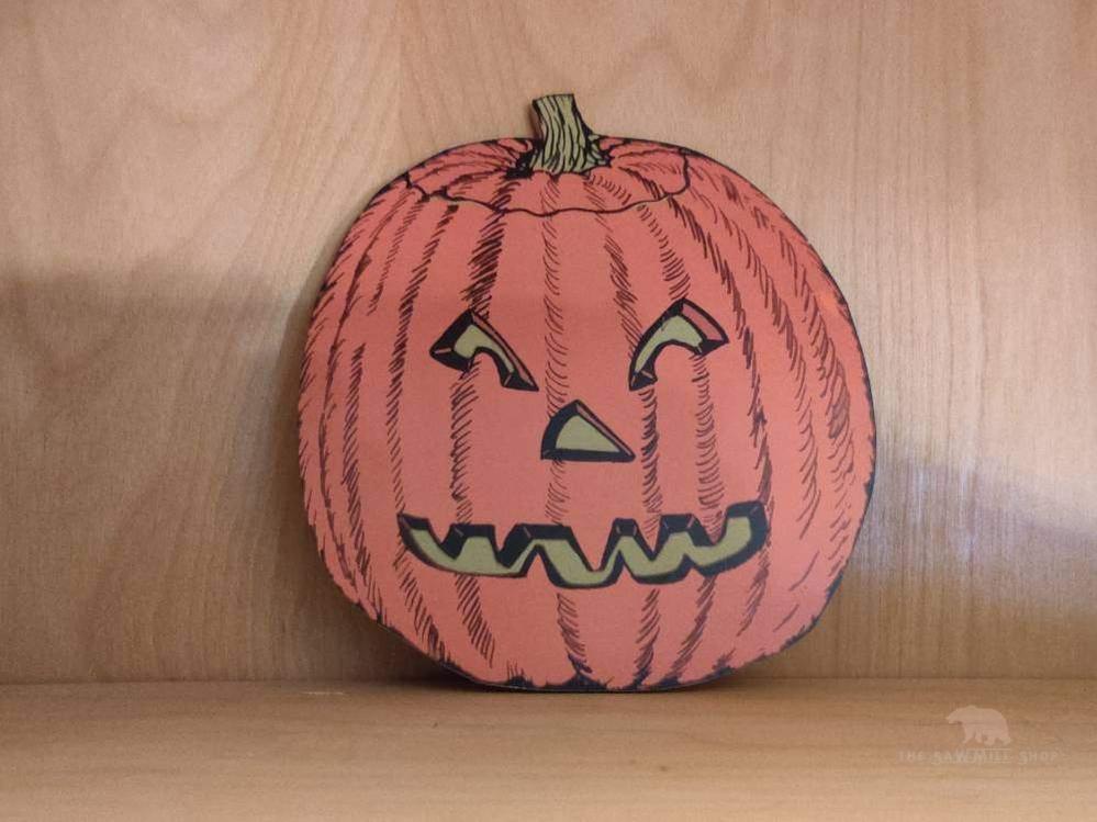 Retro Jack O Lantern Pumpkin with Yellow Eyes Vintage Artwork Wood Cutout-The Sawmill Shop