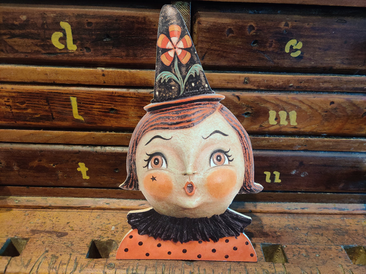 Johanna Parker Candy Corn Flower Witch Wood Cutout-The Sawmill Shop