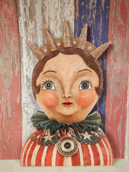 Johanna Parker Fourth of July Lady Liberty Vintage Artwork Wood Cutout-The Sawmill Shop