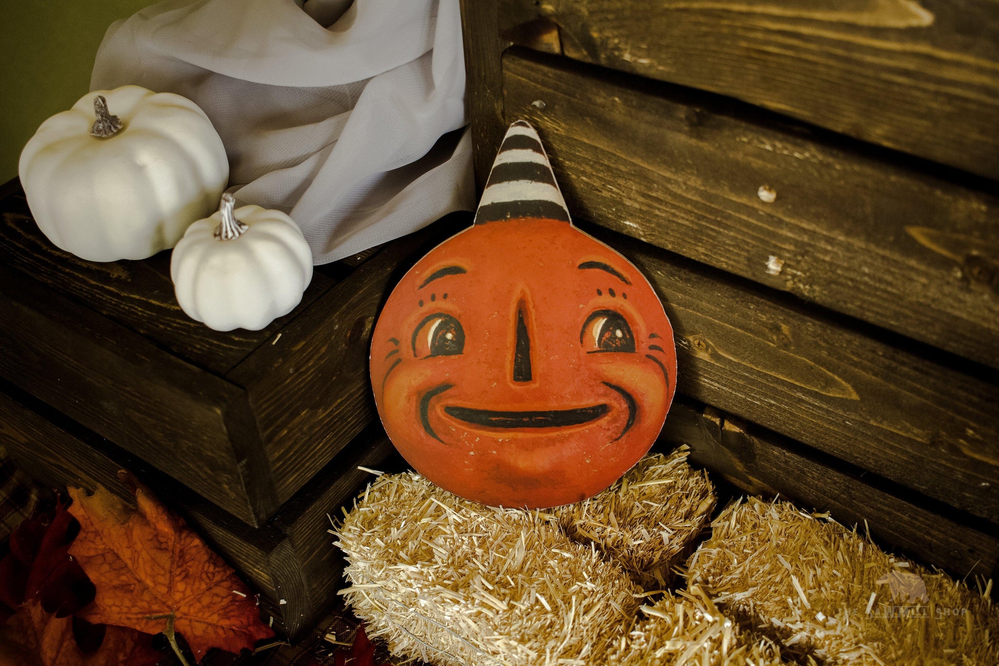 Vintage Johanna Parker Halloween Jack O Lantern Wood Cutout-The Sawmill Shop