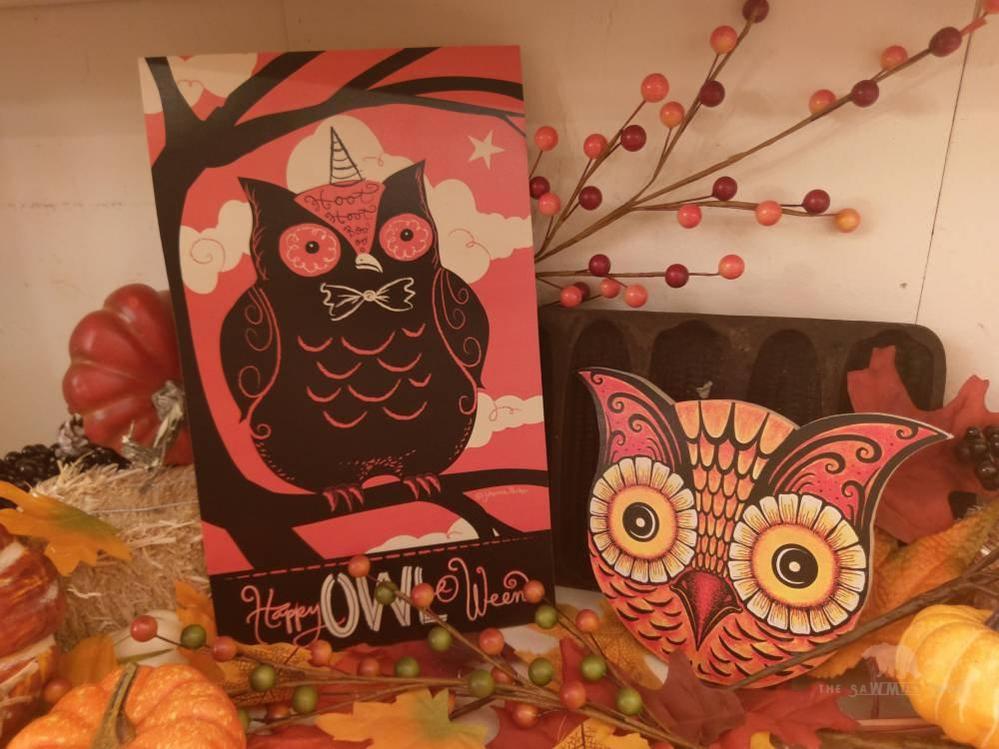 Vintage Johanna Parker Halloween Owl Artwork Wood Cutout-The Sawmill Shop