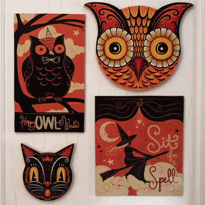 Vintage Johanna Parker Halloween Owl Artwork Wood Cutout-The Sawmill Shop