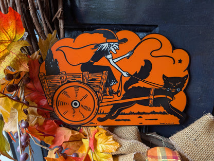 Witch on Cart with Black Cat 3D Printed Halloween Decor