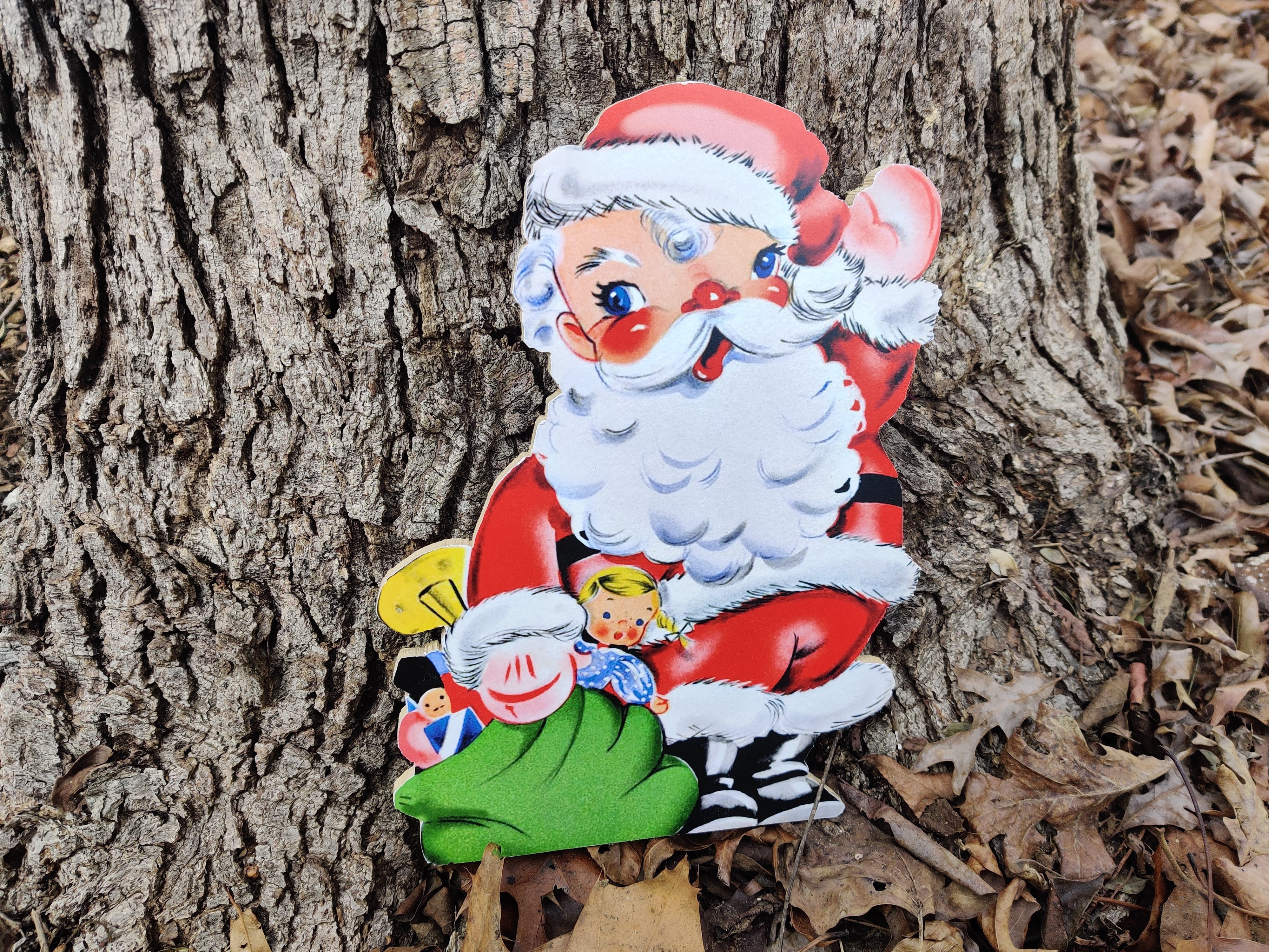 Santa deals With Sack Of Toys Wooden Christmas Decor