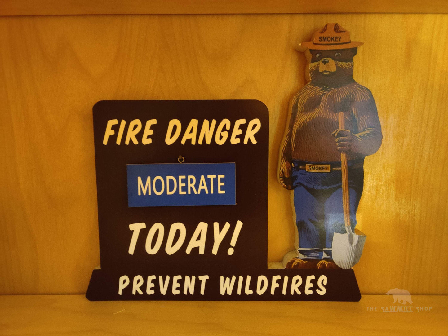 Smokey The Bear Fire Danger Warning Sign Interchangeable Levels Wood Cutout-The Sawmill Shop