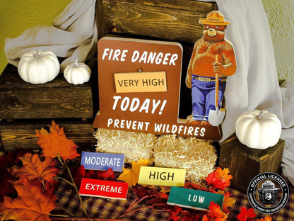 Smokey Bear Fire Danger Warning Sign Interchangeable Levels Wood Cutout-The Sawmill Shop