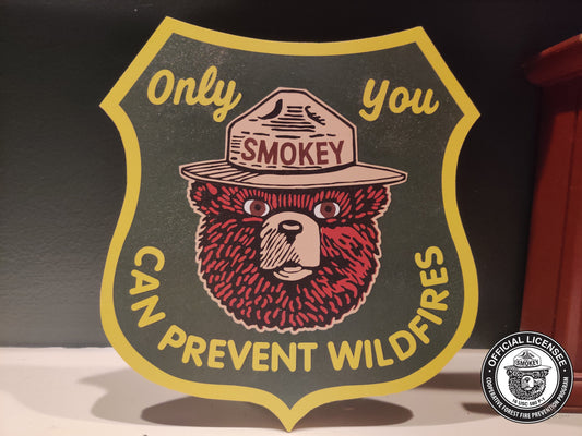 Smokey Bear "ONLY YOU CAN PREVENT WILDFIRES" Green Shield Wood Cutout-The Sawmill Shop