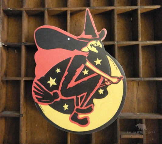 Retro Witch on Moon Artwork Wood Cutout-The Sawmill Shop