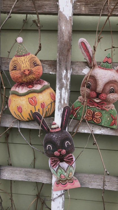 Johanna Parker Easter White Chocolate Bunny Rabbit Head Wood Cutout