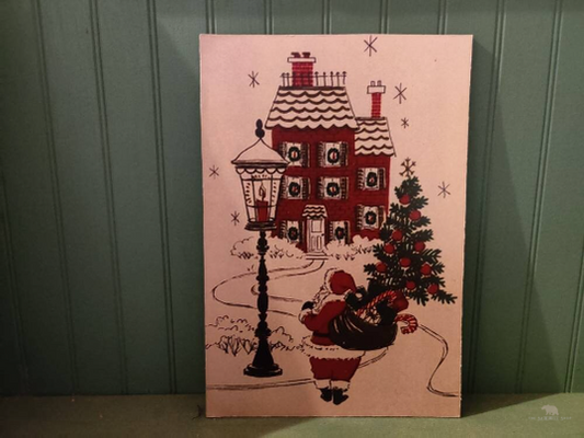Santa Christmas House Retro Christmas Card Wood Cutout-The Sawmill Shop