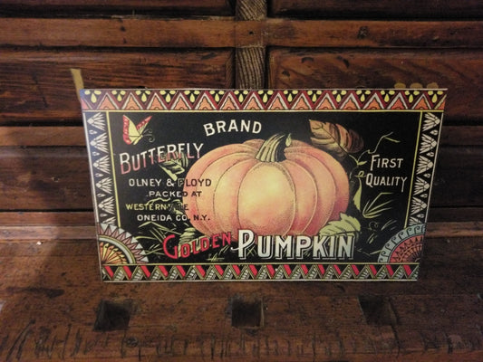 Golden Pumpkin Butterfly Brand Advertisement Wood Cutout