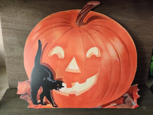 Retro Jack O Lantern Pumpkin with Cat Vintage Artwork Wood Cutout-The Sawmill Shop