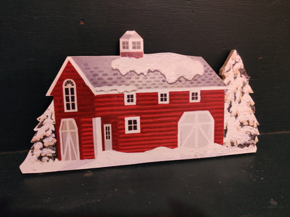 Julie Pace Hoff Winter Red Barn Wood Cutout-The Sawmill Shop