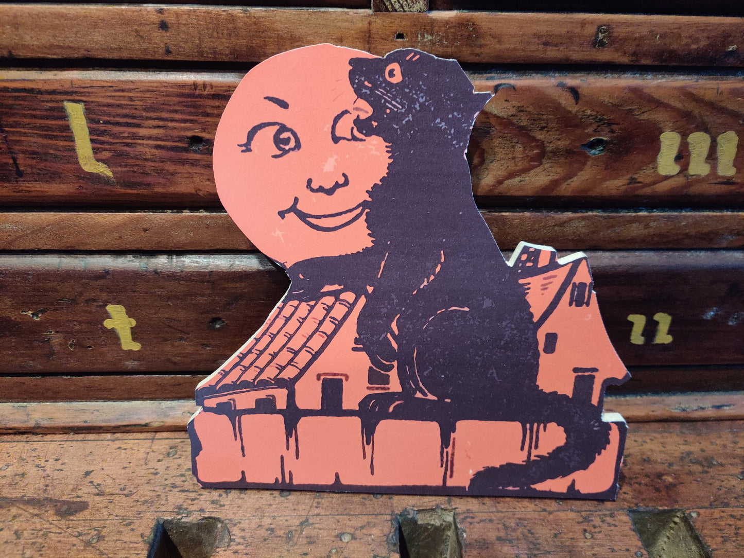 Cat with House and Full Moon Halloween Wood Cutout-The Sawmill Shop