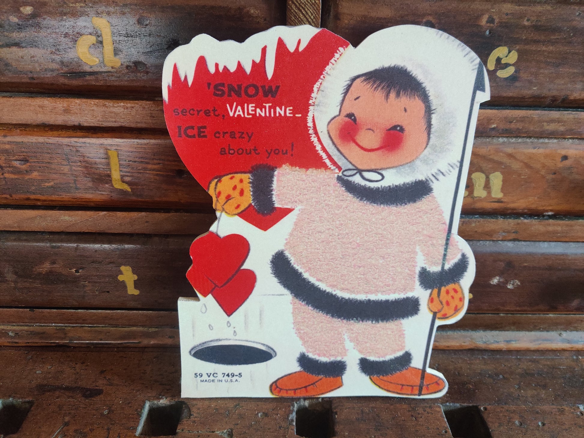 Retro Eskimo ICE Crazy About You Valentines Day Card Wood Cutout-The Sawmill Shop