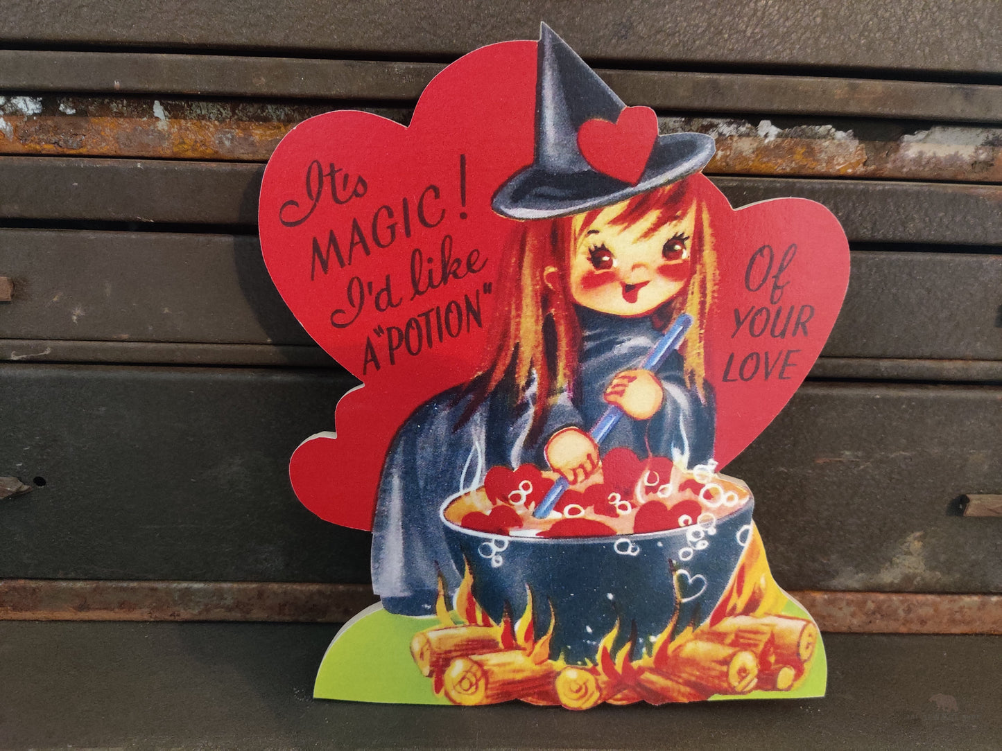 Cute Witch Valentines Day Card Wood Cutout
