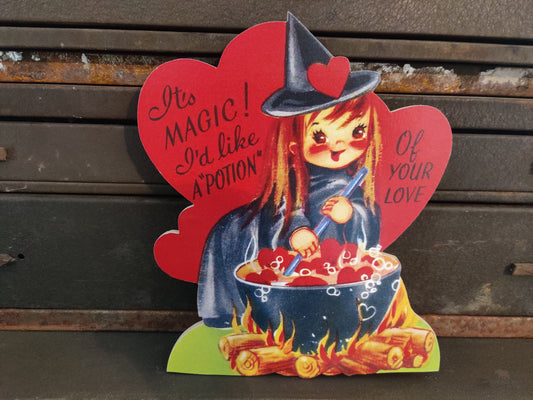Cute Witch Valentines Day Card Wood Cutout-The Sawmill Shop