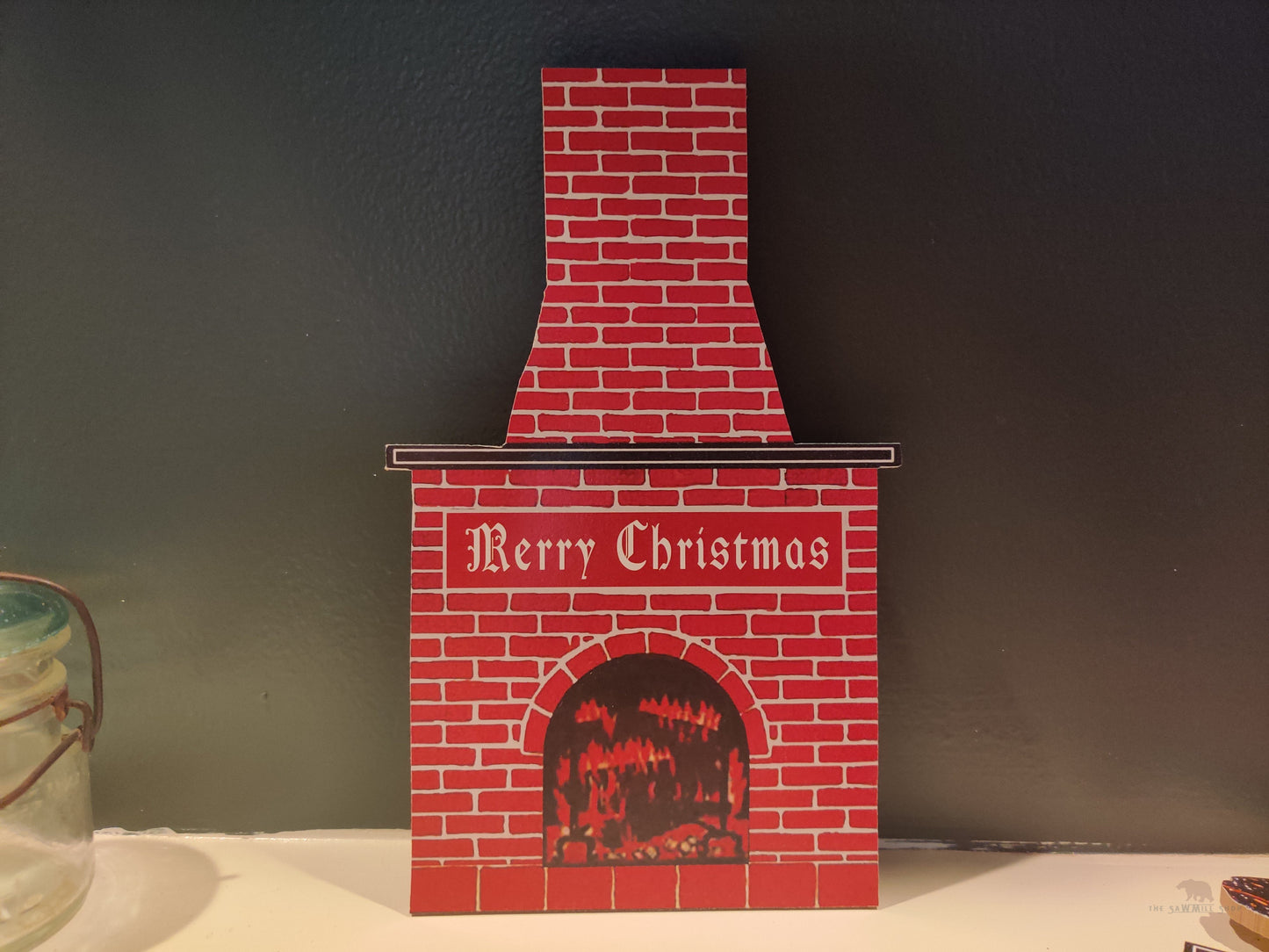 Christmas Cardboard Fireplace Replica Wood Cutout-The Sawmill Shop