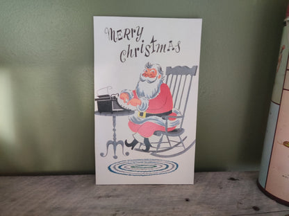 Santa with Typewriter Merry Christmas Wood Cutout