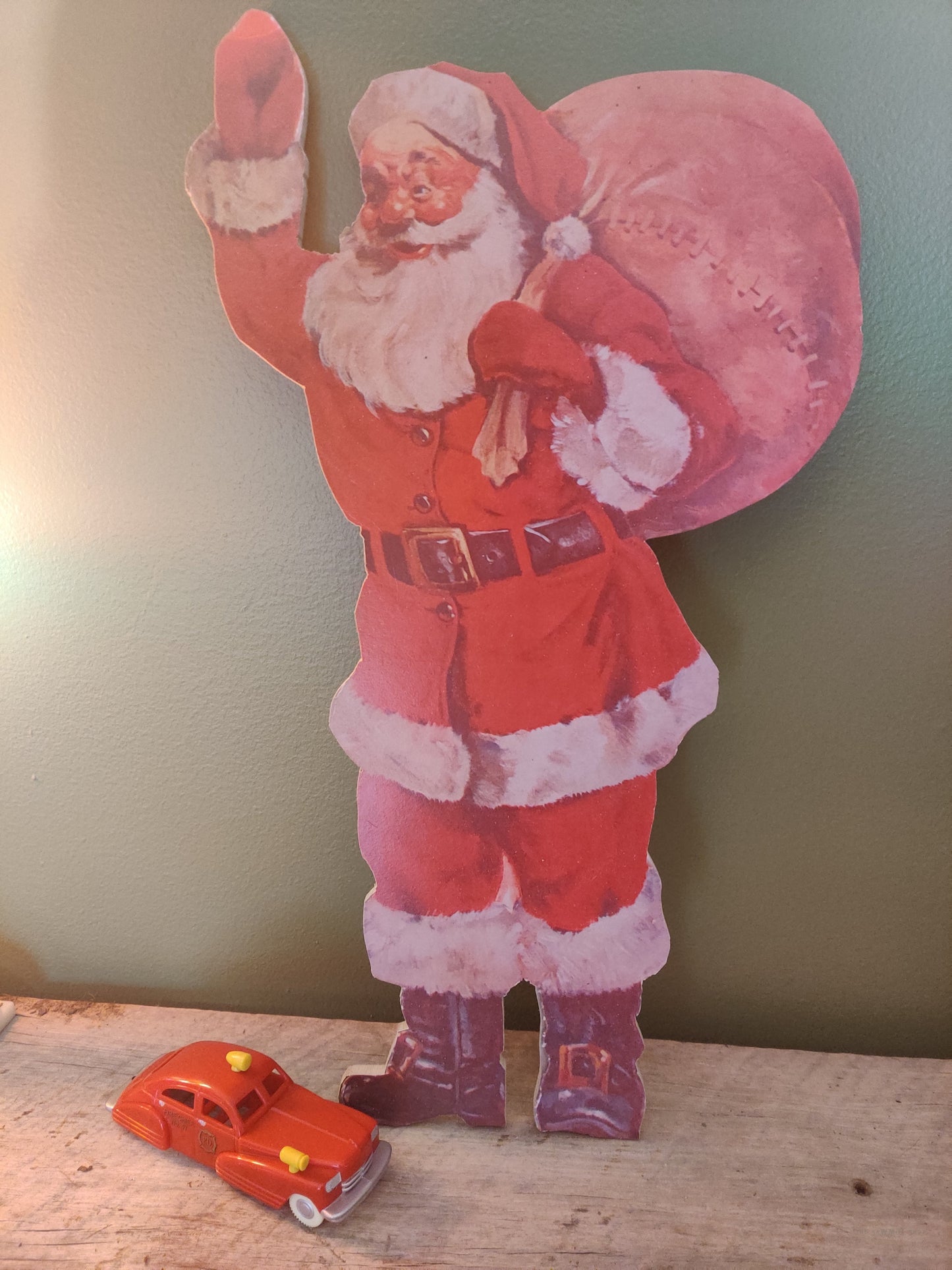 Santa Claus Waving with Toy Bag Wood Cutout