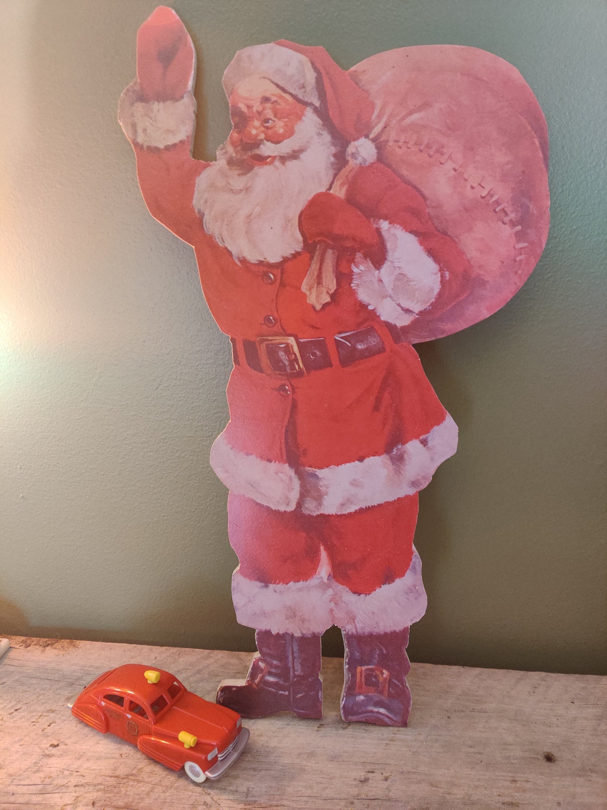 Santa Claus Waving with Toy Bag Wood Cutout-The Sawmill Shop