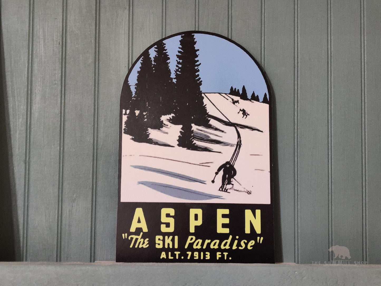 Aspen Colorado Ski Slopes Vintage Artwork Wood Cutout-The Sawmill Shop