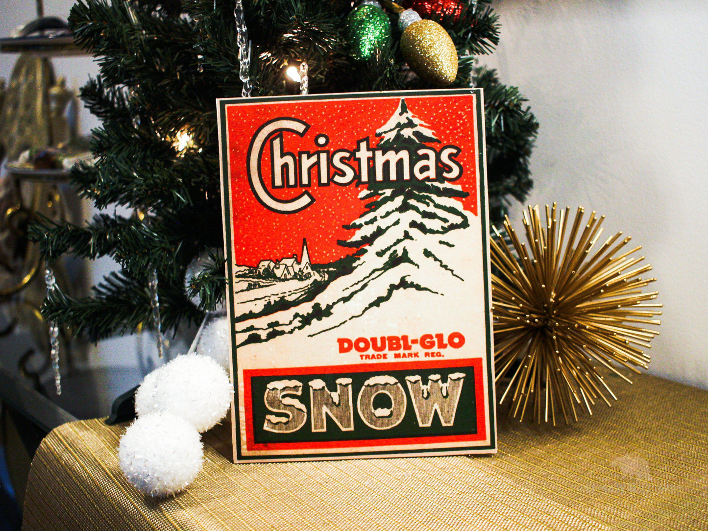 Christmas Doubl-Glo Snow Vintage Box Art Wood Cutout-The Sawmill Shop