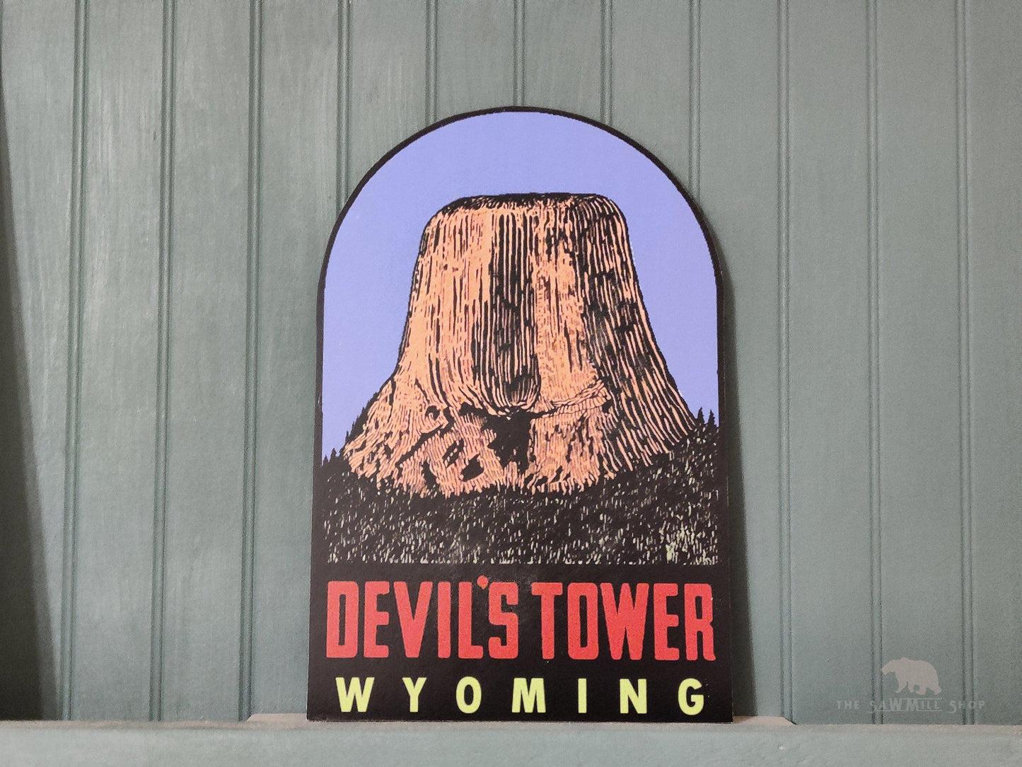 Devils Tower Wyoming Vintage Artwork Wood Cutout-The Sawmill Shop