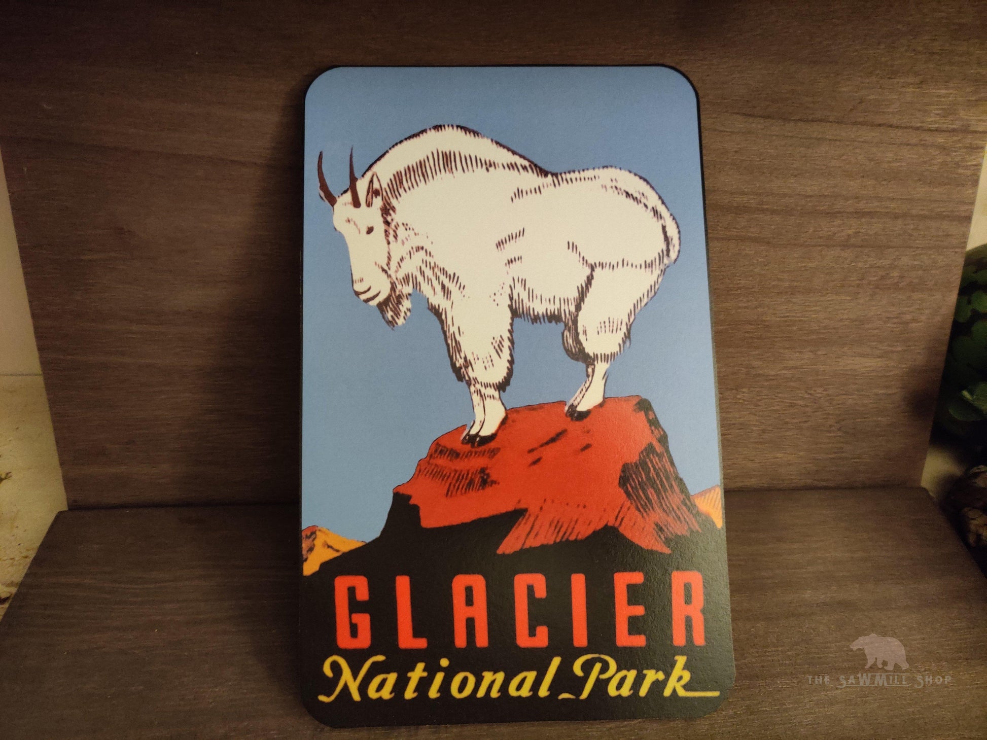 Glacier National Park Montana Goat Vintage Artwork Wood Cutout-The Sawmill Shop
