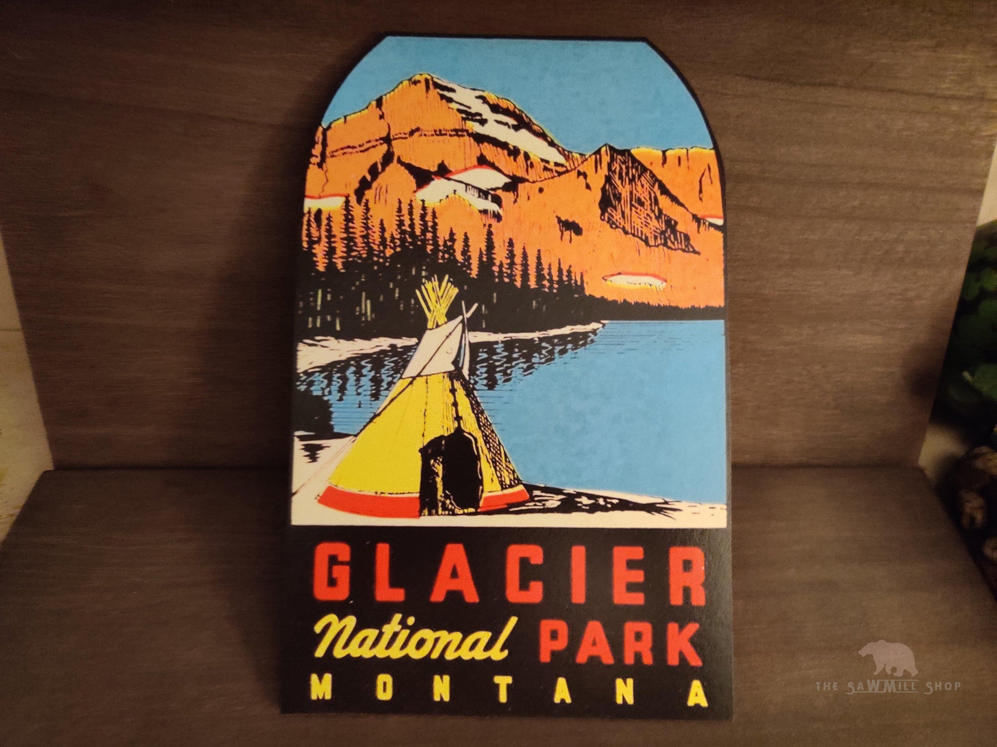 Glacier National Park Montana TeePee Vintage Artwork Wood Cutout-The Sawmill Shop