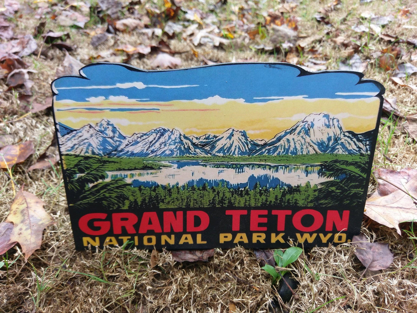 Grand Teton National Park Wyoming Vintage Artwork Wood Cutout-The Sawmill Shop