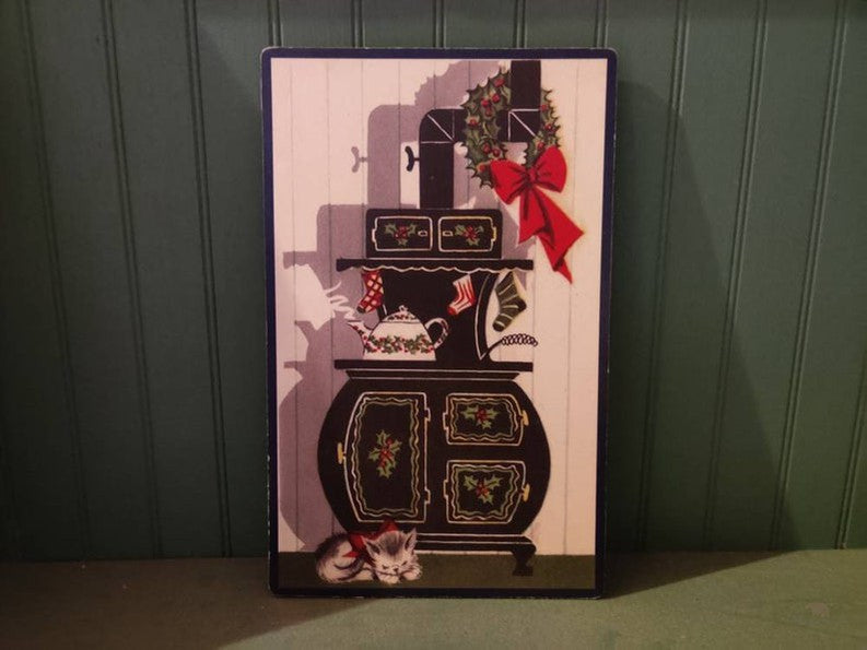 Christmas Kitten with Stove Wood Cutout-The Sawmill Shop