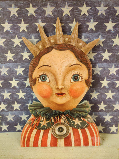 Johanna Parker Fourth of July Lady Liberty Vintage Artwork Wood Cutout-The Sawmill Shop