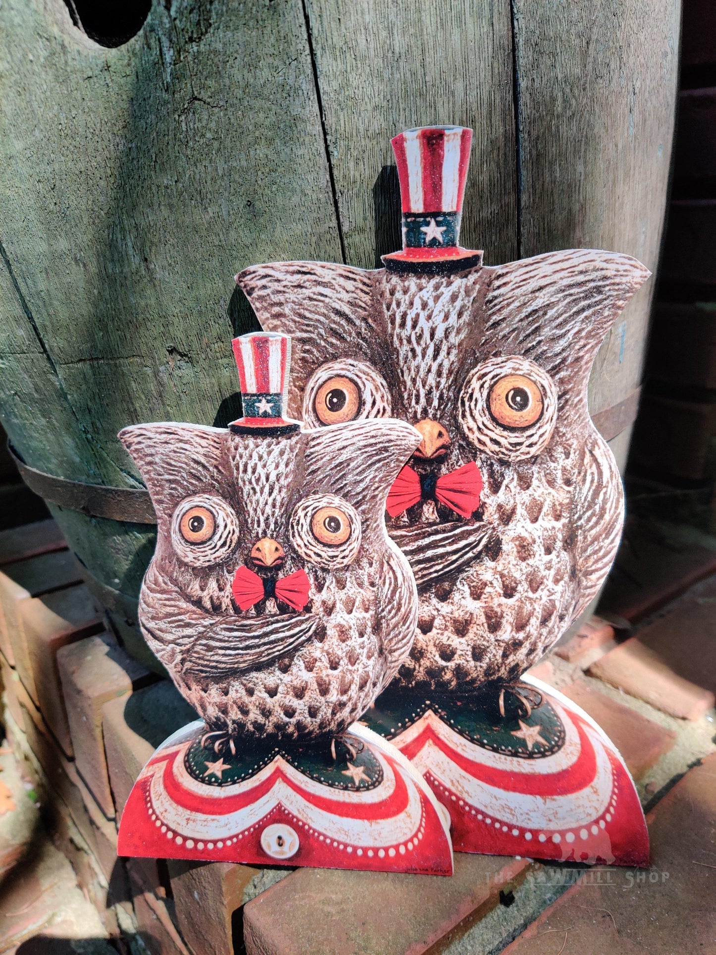 Johanna Parker Fourth of July Patriotic Owl Vintage Artwork Wood Cutout-The Sawmill Shop
